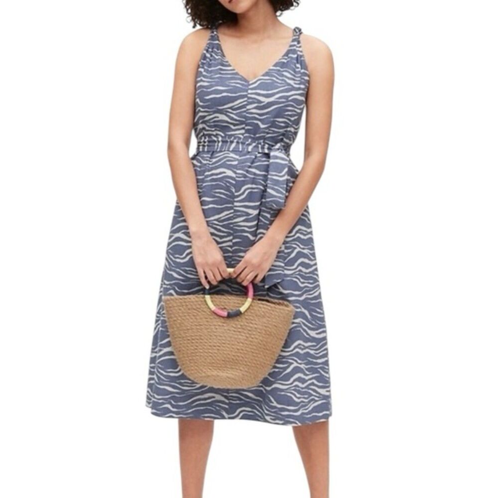 GAP Knotted Cami Zebra Animal Print Midi Linen Casual Summer Dress Size XS